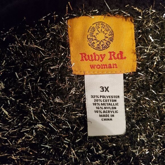 𝅺ruby Rd Black Silver Eyelash Long Sleeve Scoop Neck Sweater Plus Size 3X NWT - Picture 8 of 10